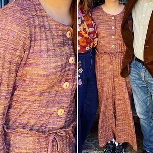 Art Class Button Ribbed Jumpsuit Lettuce Trim Girls Brown Multicolor XL 14 / 16